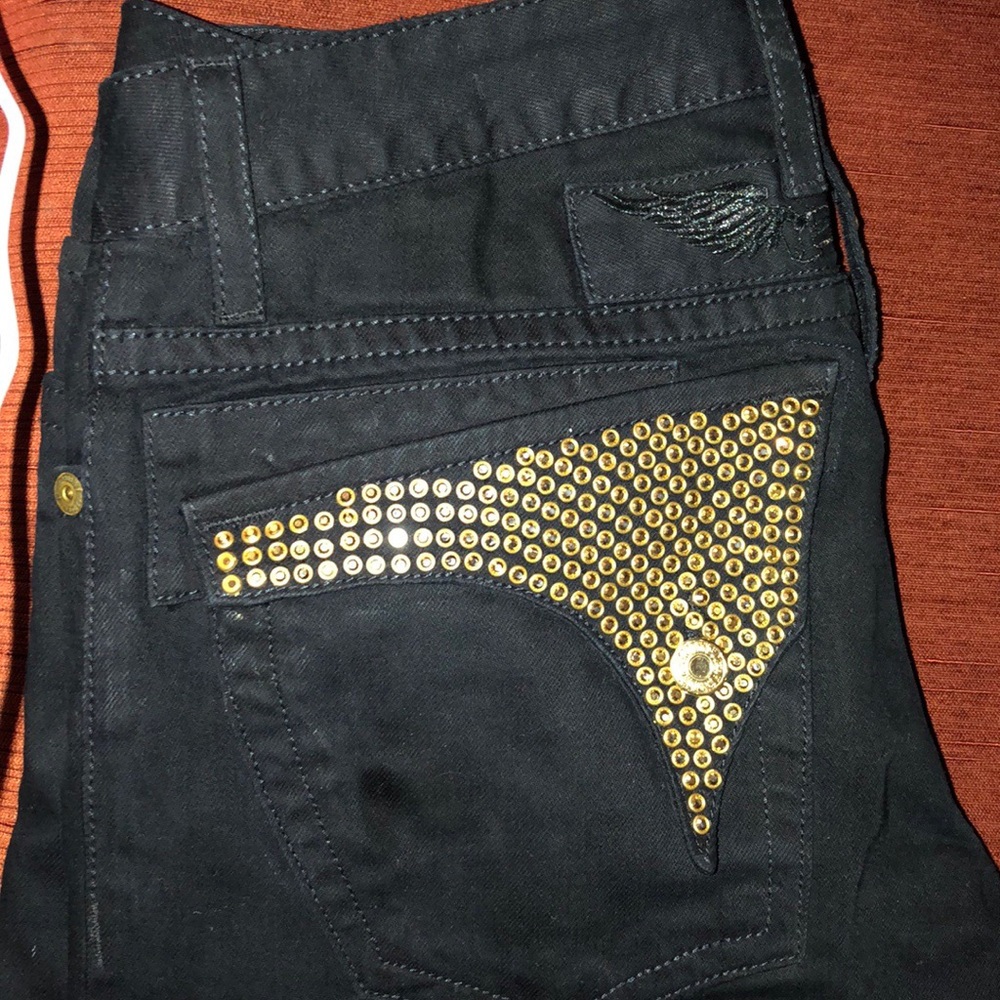 Robin Jeans black with gold studded pockets flaps